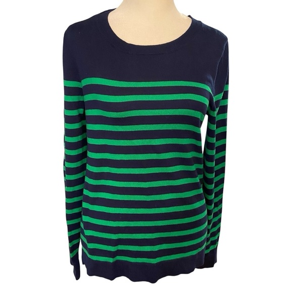 J. Crew Women’s Teddie Sweater Size S Navy Green Stripes Long Sleeve Lightweight - Picture 2 of 8